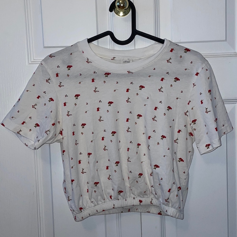 WILFRED FLORAL CROPPED T SHIRT WITH SCRUNCH AT BOTTOM